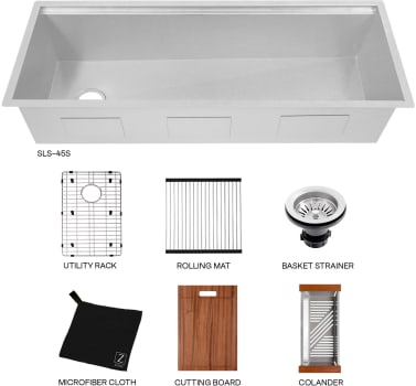 ZLINE SLS45S - 45 Inch Garmisch Undermount Single Bowl Kitchen Sink with Bottom Grid and Accessories