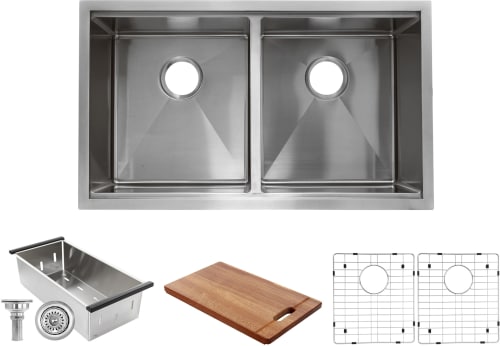 Nantucket Sinks Pro Series SRPS3219DE16 - 32 Inch Undermount Double Bowl Kitchen Sink Kit with 16 Gauge Stainless Steel
