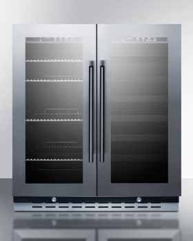 Summit Swbv3067b 30 Inch Dual Zone Wine And Beverage Center With 33 Bottle Capacity Adjustable Shelves Factory Installed Locks Fan Forced Cooling Recessed Led Lighting Glass Doors Automatic Defrost And Commercially Approved