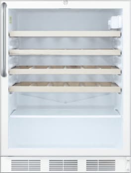 Summit SWC6GWLCSSWO - 24" Wine Cellar with 4 Adjustable Wooden Shelves and Short Towel Bar Handle