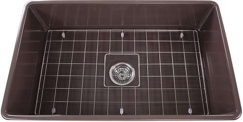 Nantucket Sinks Cape Collection TFCFS30CB - 30 Inch Coffee Brown Fireclay Farmhouse Kitchen Sink with Sink Grid