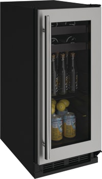 U Line U1215bevs00a 15 Inch Undercounter Beverage Center With 48 Bottle Capacity 8 Wine Bottle Capacity 60 Can Capacity Digital Touch Pad Control Led Lighting Lowe Coated Glass Door Reversible Door Leveling Legs 3 0 Cu Ft Capacity