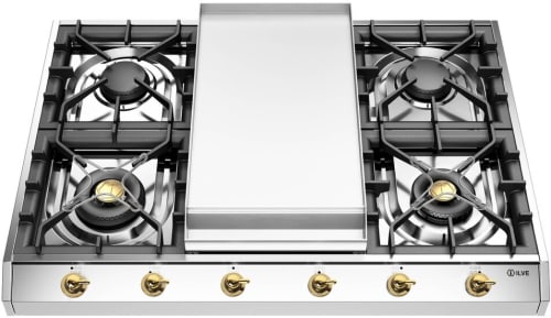 Ilve Nostalgie II Collection UHCP965FNSSG - Nostalgie II 36 inch Built-In Gas Cooktop with Griddle, in Stainless Steel
