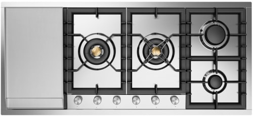 Ilve Professional Plus II UHCPT125FSS - Professional Plus II 48 inch Built-In Gas Cooktop with Total Black Brass Burners, in Stainless Steel (6 Sealed Burners + Left Griddle)