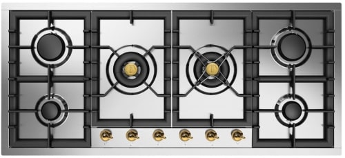 Ilve Nostalgie II Collection UHCPT125NSSG - Nostalgie II 48 inch Built-In Gas Cooktop with Total Black Brass Burners, in Stainless Steel (6 Sealed Burners)