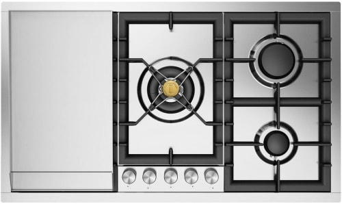 Ilve Professional Plus II UHCPT95FSS - Professional Plus II 36 inch Built-In Gas Cooktop with Total Black Brass Burners, in Stainless Steel (5 Sealed Burners + Griddle)