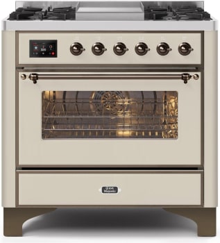 Ilve Majestic II Collection UM09FDNS3AWBLP - 36 Inch Freestanding Dual Fuel Range in Front View