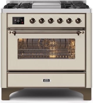 Ilve Majestic II Collection UM09FDNS3AWB - 36 Inch Antique White Natural Gas Freestanding Range