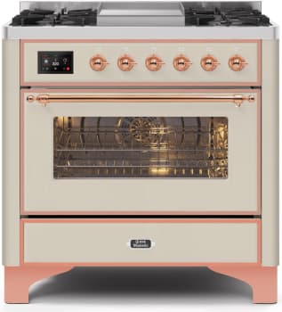 Ilve Majestic II Collection UM09FDNS3AWPLP - 36 Inch Freestanding Dual Fuel Range in Front View