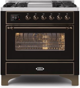 Ilve Majestic II Collection UM09FDNS3BKBLP - 36 Inch Freestanding Dual Fuel Range in Front View