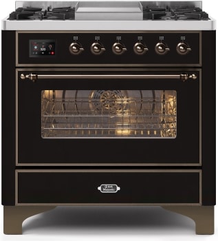 Ilve Majestic II Collection UM09FDNS3BKB - 36 Inch Glossy Black Natural Gas Freestanding Range