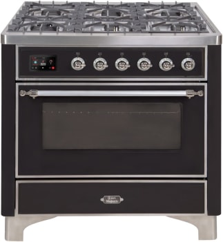 Ilve Majestic II Collection UM09FDNS3BKC - 36 Inch Glossy Black Natural Gas Freestanding Range