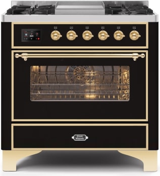 Ilve Majestic II Collection UM09FDNS3BKG - 36 Inch Glossy Black Natural Gas Freestanding Range