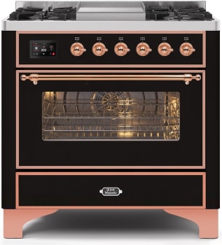 Ilve Majestic II Collection UM09FDNS3BKP - 36 Inch Glossy Black Natural Gas Freestanding Range