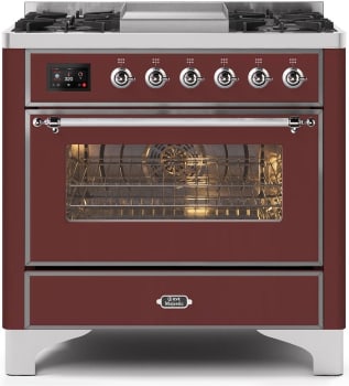 Ilve Majestic II Collection UM09FDNS3BUC - 36 Inch Burgundy Natural Gas Freestanding Range