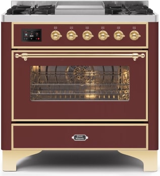 Ilve Majestic II Collection UM09FDNS3BUG - 36 Inch Burgundy Natural Gas Freestanding Range
