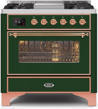 Ilve Majestic II Collection UM09FDNS3EGPLP - 36 Inch Freestanding Dual Fuel Range in Front View