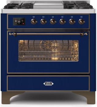 Ilve Majestic II Collection UM09FDNS3MBBLP - 36 Inch Freestanding Dual Fuel Range in Front View