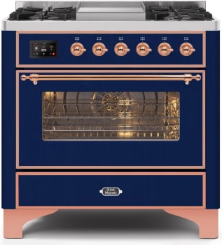 Ilve Majestic II Collection UM09FDNS3MBPLP - 36 Inch Freestanding Dual Fuel Range in Front View
