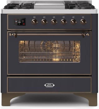 Ilve Majestic II Collection UM09FDNS3MGBLP - 36 Inch Freestanding Dual Fuel Range in Front View
