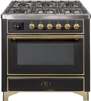 Ilve Majestic II Collection UM09FDNS3MGGLP - 36 Inch Freestanding Dual Fuel Range in Front View