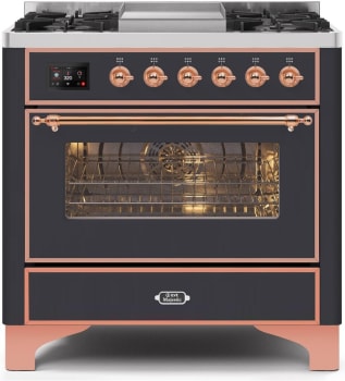 Ilve Majestic II Collection UM09FDNS3MGPLP - 36 Inch Freestanding Dual Fuel Range in Front View