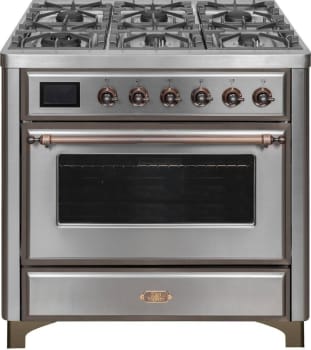 Ilve Majestic II Collection UM09FDNS3SSBLP - 36 Inch Freestanding Dual Fuel Range in Front View