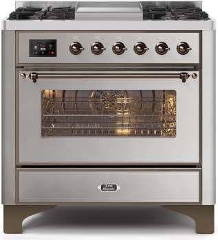 Ilve Majestic II Collection UM09FDNS3SSB - 36 Inch Stainless Steel Natural Gas Freestanding Range