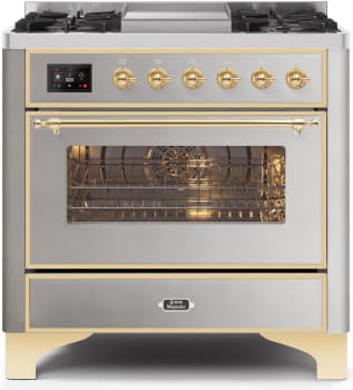 Ilve Majestic II Collection UM09FDNS3SSGLP - 36 Inch Freestanding Dual Fuel Range in Front View