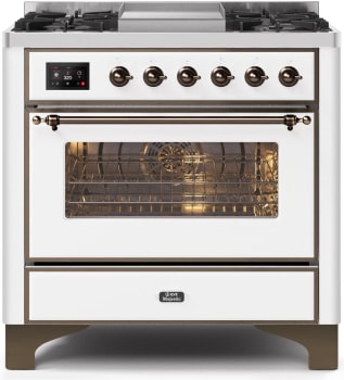 Ilve Majestic II Collection UM09FDNS3WHBLP - 36 Inch Freestanding Dual Fuel Range in Front View