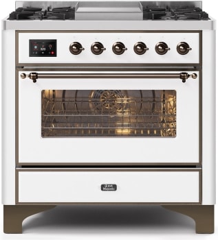 Ilve Majestic II Collection UM09FDNS3WHB - 36 Inch White Natural Gas Freestanding Range
