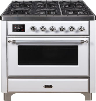 Ilve Majestic II Collection UM09FDNS3WHCLP - 36 Inch Freestanding Dual Fuel Range in Front View
