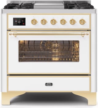 Ilve Majestic II Collection UM09FDNS3WHGLP - 36 Inch Freestanding Dual Fuel Range in Front View