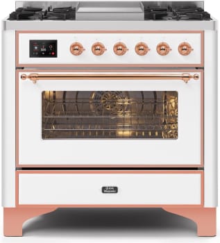 Ilve Majestic II Collection UM09FDNS3WHPLP - 36 Inch Freestanding Dual Fuel Range in Front View
