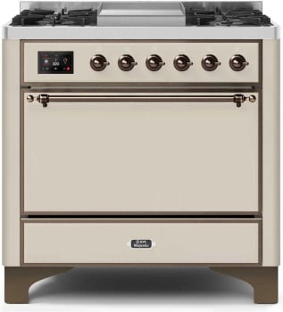 Ilve Majestic II Collection UM09FDQNS3AWBLP - 36 Inch Freestanding Dual Fuel Range with 6 Sealed Burners in Front View
