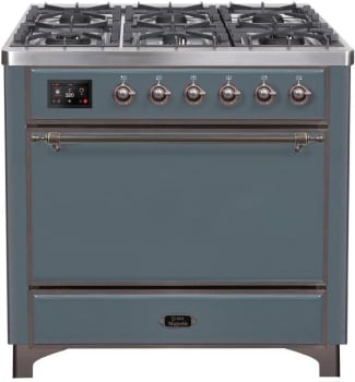Ilve Majestic II Collection UM09FDQNS3BGB - 36 Inch Freestanding Dual Fuel Range in Front View