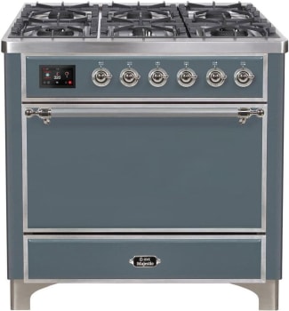 Ilve Majestic II Collection UM09FDQNS3BGCLP - 36 Inch Dual Fuel Liquid Propane Freestanding Range in Blue Grey with Chrome Trim