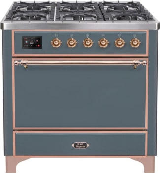 Ilve Majestic II Collection UM09FDQNS3BGPLP - 36 Inch Dual Fuel Liquid Propane Freestanding Range in Blue Grey with Copper Trim