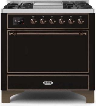 Ilve Majestic II Collection UM09FDQNS3BKB - 36 Inch Freestanding Dual Fuel Range in Front View