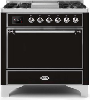 Ilve Majestic II Collection UM09FDQNS3BKC - 36 Inch Freestanding Dual Fuel Range in Front View
