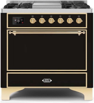 Ilve Majestic II Collection UM09FDQNS3BKG - 36 Inch Freestanding Dual Fuel Range in Front View