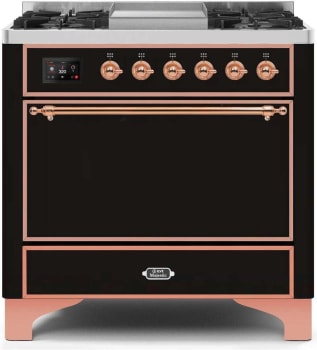 Ilve Majestic II Collection UM09FDQNS3BKP - 36 Inch Freestanding Dual Fuel Range in Front View