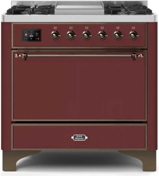 Ilve Majestic II Collection UM09FDQNS3BUB - 36 Inch Freestanding Dual Fuel Range in Front View