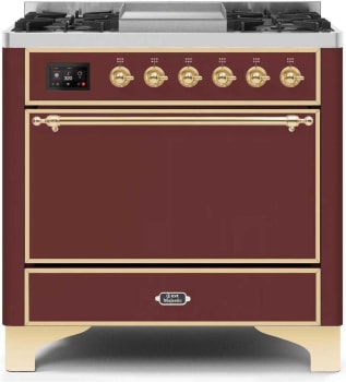 Ilve Majestic II Collection UM09FDQNS3BUG - 36 Inch Freestanding Dual Fuel Range in Front View