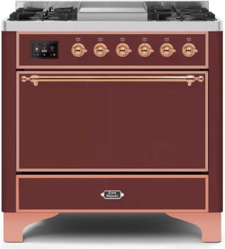 Ilve Majestic II Collection UM09FDQNS3BUPLP - 36 Inch Freestanding Dual Fuel Range with 6 Sealed Burners in Front View