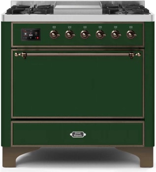 Ilve Majestic II Collection UM09FDQNS3EGB - 36 Inch Freestanding Dual Fuel Range in Front View