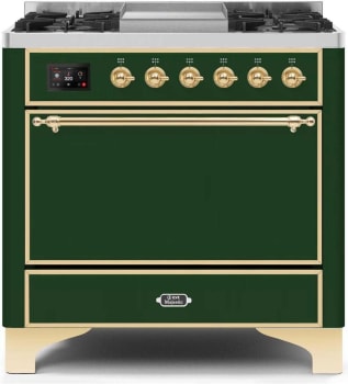 Ilve Majestic II Collection UM09FDQNS3EGG - 36 Inch Freestanding Dual Fuel Range in Front View