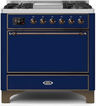 Ilve Majestic II Collection UM09FDQNS3MBB - 36 Inch Freestanding Dual Fuel Range in Front View