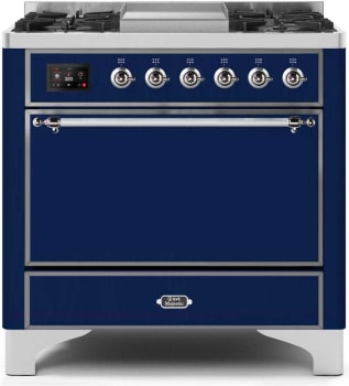 Ilve Majestic II Collection UM09FDQNS3MBC - 36 Inch Freestanding Dual Fuel Range in Front View