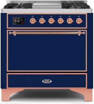 Ilve Majestic II Collection UM09FDQNS3MBP - 36 Inch Freestanding Dual Fuel Range in Front View